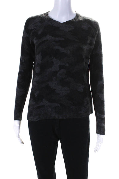 27 Miles Womens Cashmere Knit Camouflage Print Crewneck Sweater Top Gray Size XS