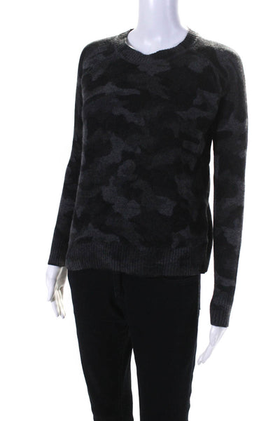 27 Miles Womens Cashmere Knit Camouflage Print Crewneck Sweater Top Gray Size XS