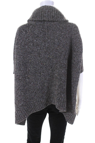 Theory Womens Wool Knit Short Sleeve Asymmetrical Turtleneck Sweater Gray Size P