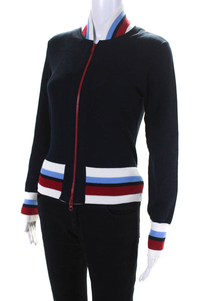 Cotton By Autumn Cashmere Womens Cotton Knit Full Zip Ringer Jacket Blue Size M