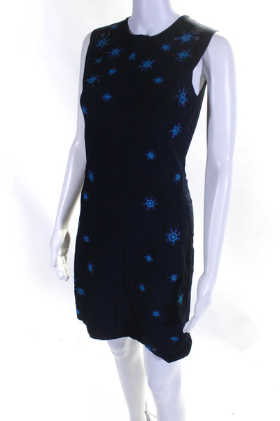 Elie Tahari Womens Embroidered Floral Knit Sleeveless Sheath Dress Navy Size 6