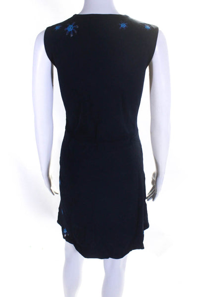 Elie Tahari Womens Embroidered Floral Knit Sleeveless Sheath Dress Navy Size 6