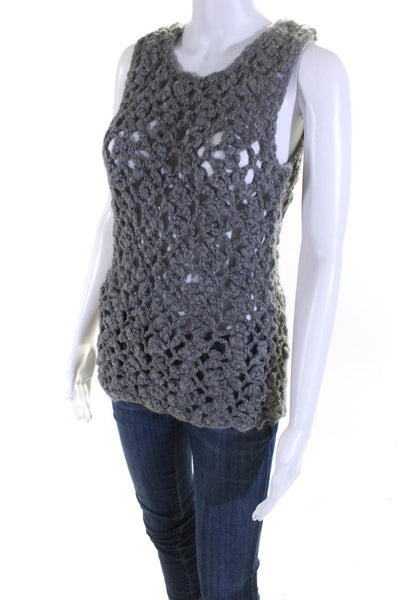 Elie Tahari Womens Chunky Loose Knit Crew Neck Tank Top Blouse Gray Size Small