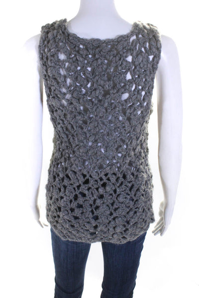 Elie Tahari Womens Chunky Loose Knit Crew Neck Tank Top Blouse Gray Size Small