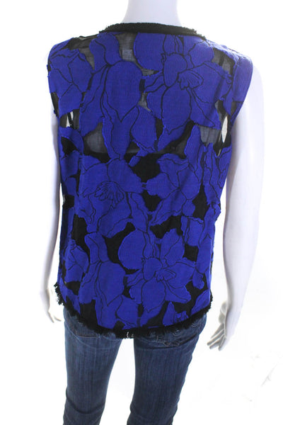 Elie Tahari Womens Floral Jacquard Sleeveless V Neck Top Blouse Black Size Small