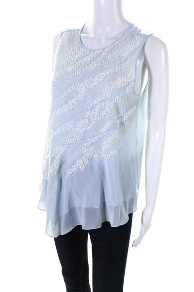 Designer Womens Beaded Paillette Embellished Sleeveless Blouse Light Blue Small