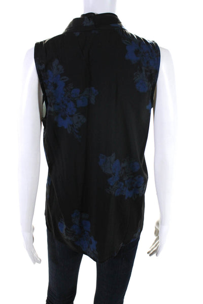 Tahari Womens V Neck Sleeveless Floral Shell Top Blouse Black Blue Size Small