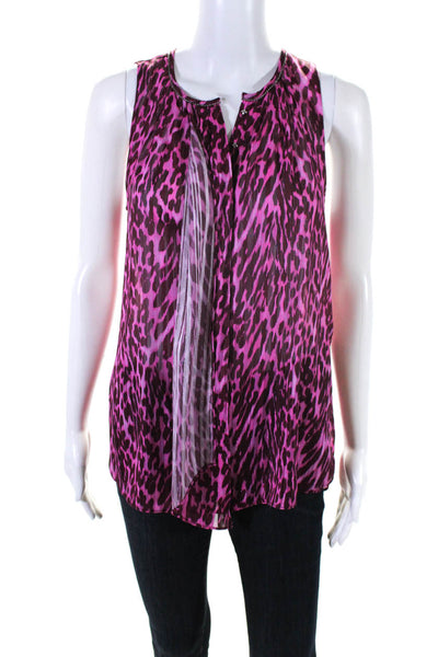 T Tahari Womens Metallic Leopard Print Sleeveless Top Blouse Pink Magenta Small