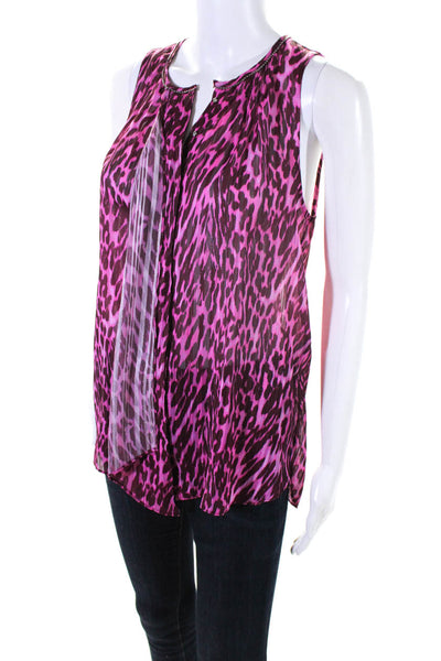 T Tahari Womens Metallic Leopard Print Sleeveless Top Blouse Pink Magenta Small