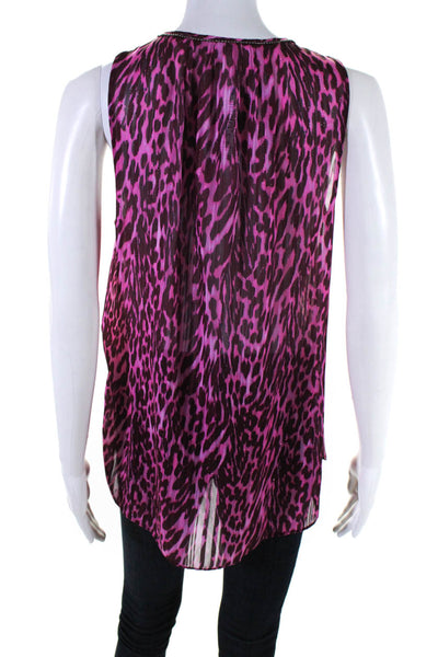 T Tahari Womens Metallic Leopard Print Sleeveless Top Blouse Pink Magenta Small