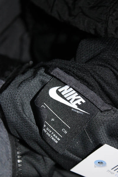 Nike Womens Colorblock Print Double Logo Hooded Windbreaker Gray Black Size S