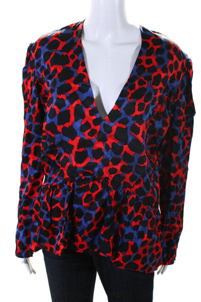 By Malene Birger Womens Red Multicolor Print V-neck Ruched Blouse Top Size 42