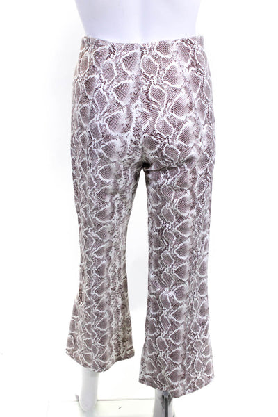 Leo Womens Faux Leather Snakeskin Print High Rise Pants White Brown Size Small