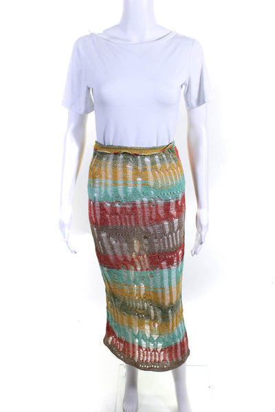 Katie J Womens Strioped Open Knit Maxi Skir Multi Colored Size Extra Small