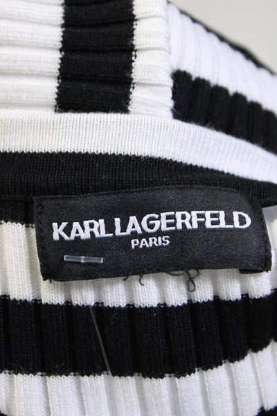 Karl Lagerfeld Womens Black White Striped Ribbed Knit Sweater Top Size S/M
