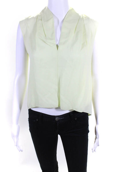 Elie Tahari Womens Pleated V Neck Sleeveless Shell Top Blouse Light Green Small