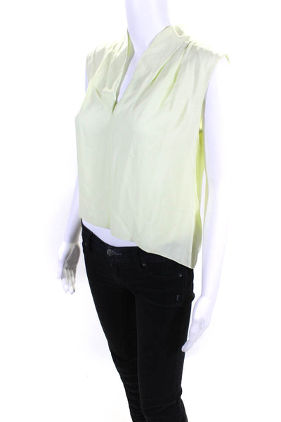 Elie Tahari Womens Pleated V Neck Sleeveless Shell Top Blouse Light Green Small