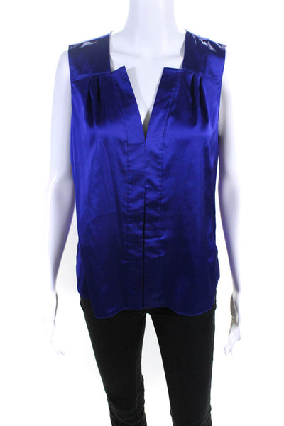 Elie Tahari Womens V Neck Inverted Pleat Sleeveless Top Blouse Blue Size Small