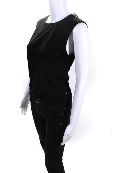 William Rast Womens Faux Suede Crew Neck Sleeveless Top Blouse Black Size Small