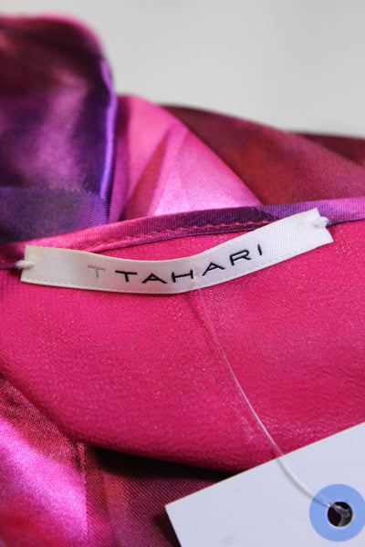 T Tahari Womens Floral Satin Keyhole Tank Top Blouse Pink Purple Size Small