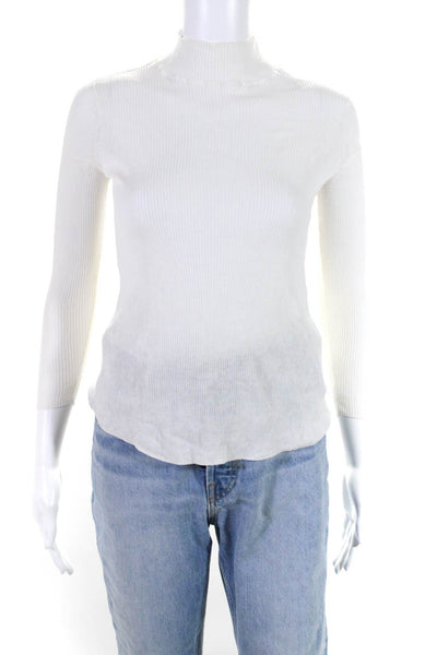 Ulla Johnson Womens Long Sleeve Mock Neck Ribbed Shirt White Cotton Size Petite