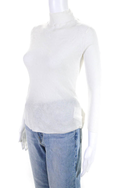 Ulla Johnson Womens Long Sleeve Mock Neck Ribbed Shirt White Cotton Size Petite