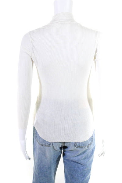 Ulla Johnson Womens Long Sleeve Mock Neck Ribbed Shirt White Cotton Size Petite