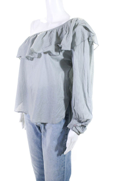 Apiece Apart Womens Long Sleeve Ruffled One Shoulder Shirt Gray Cotton Size 4