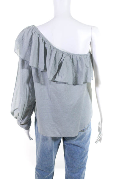 Apiece Apart Womens Long Sleeve Ruffled One Shoulder Shirt Gray Cotton Size 4
