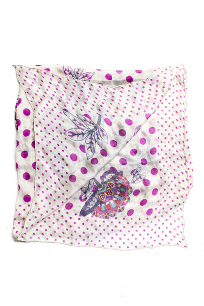Emanuel Ungaro Womens Silk Square Polka Dot Abstract Scarf White Pink Purple