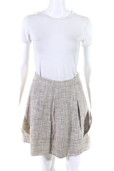 L'Agence Women's Striped Cotton Blend A Line Mini Skirt Beige Size 4