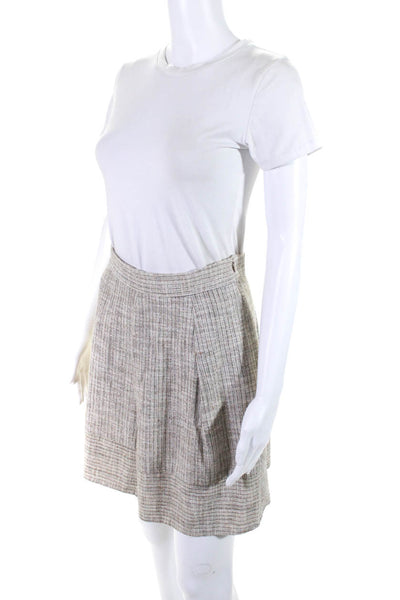 L'Agence Women's Striped Cotton Blend A Line Mini Skirt Beige Size 4