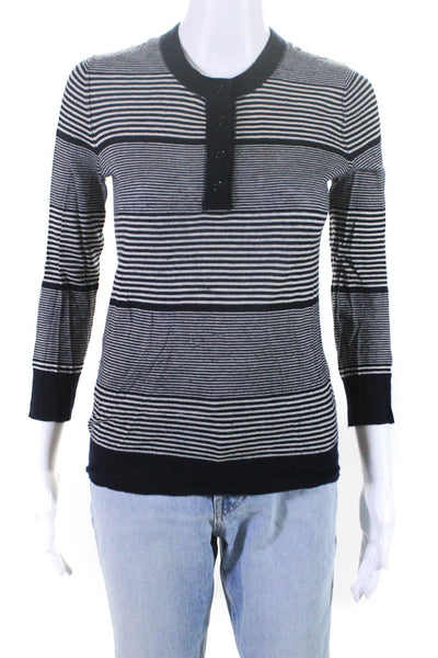 Joseph Womens Navy Cashmere Striped Long Sleeve Knit Blouse Top Size S