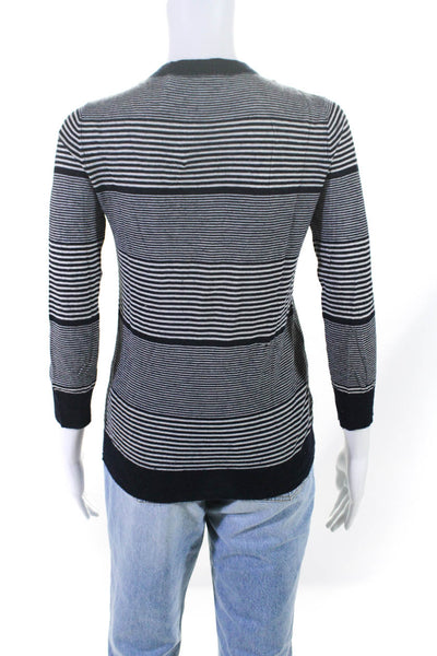 Joseph Womens Navy Cashmere Striped Long Sleeve Knit Blouse Top Size S