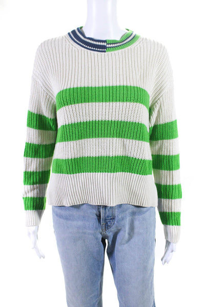 Solid & Striped Prince Womens Green Beige Ribbed Knit Cotton Sweater Top Size S