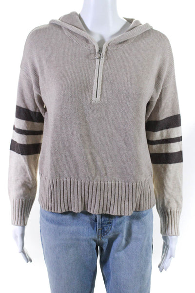 Cotton By Autumn Cashmere Womens Beige Half Zip Cotton Hooded Sweater Top SizeXS