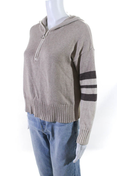 Cotton By Autumn Cashmere Womens Beige Half Zip Cotton Hooded Sweater Top SizeXS