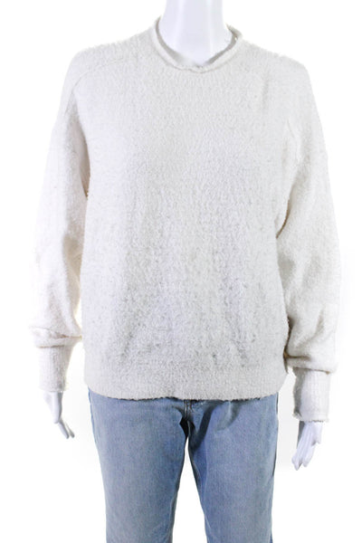 Rag & Bone Womens White Fuzzy Crew Neck Long Sleeve Pullover Sweater Top Size S