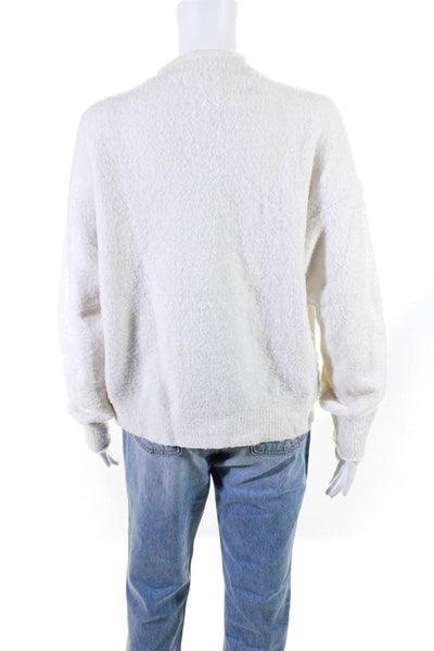 Rag & Bone Womens White Fuzzy Crew Neck Long Sleeve Pullover Sweater Top Size S