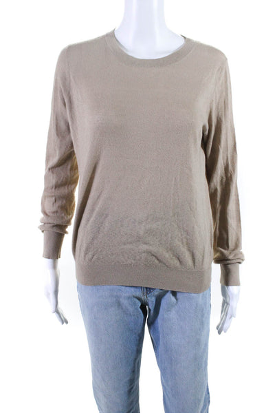 Theory Womens Brown Cotton Crew Neck Long Sleeve Pullover Sweater Top Size M