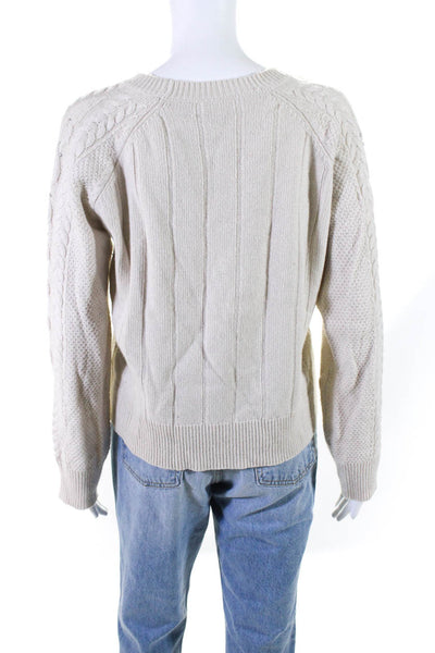Jason Wu Womens Beige Studded Cable Knit Crew Neck Pullover Sweater Top Size XS