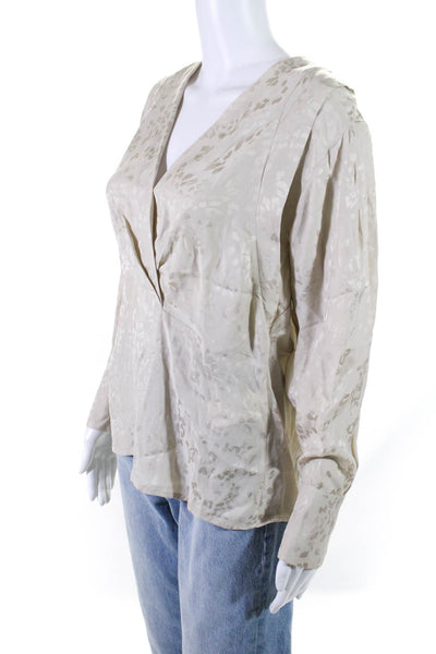 IRO Womens Beige Animal Print V-Neck Long Sleeve Blouse Top Size 34