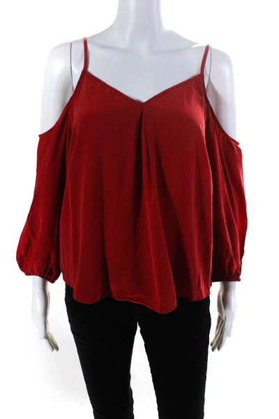 Joie Womens Silk V-Neck Long Sleeve Cold Shoulder Blouse Top Red Size XS