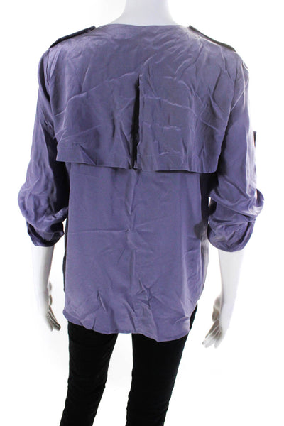 BCBGMAXAZRIA Womens Silk V-Neck Long Sleeve Button Up Blouse Top Purple Size XS