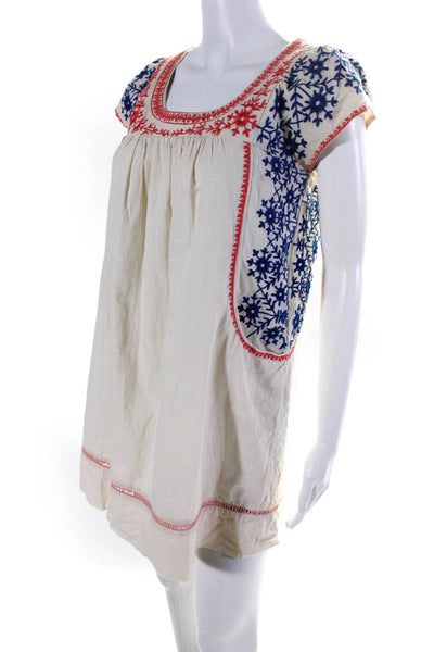 Theme Womens Cotton Embroidered Scoop Neck Sleeveless Dress Beige Size S