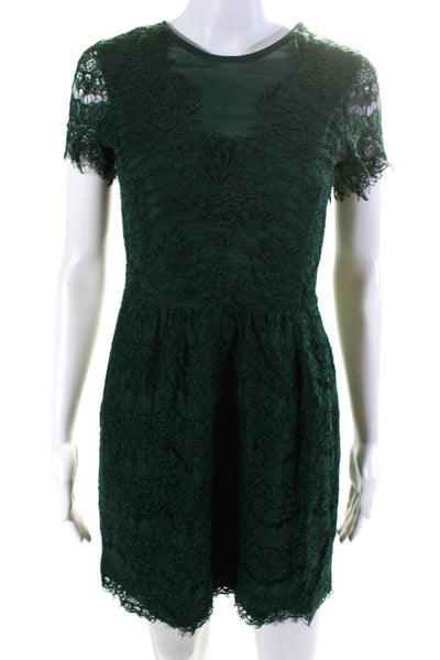 DV Dolce Vita Womens Sheer Lace Round Neck Short Sleeve Dress Emerald Size XS