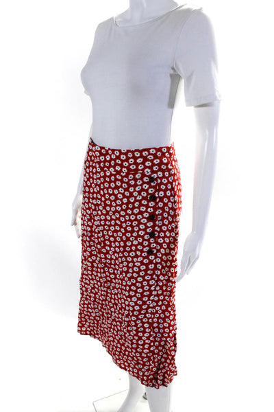 Faithfull The Brand Womens Floral Print Asymmetrical Zip Up Skirt Red Size M
