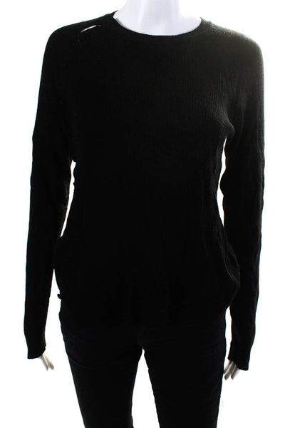 Altuzarra Womens Black Ribbed Knit Crew Neck Long Sleeve Blouse Top Size M
