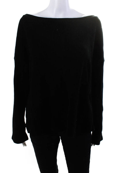 Moussy Vintage Womens Black Cotton Waffle Knit Crew Neck Sweater Top Size S