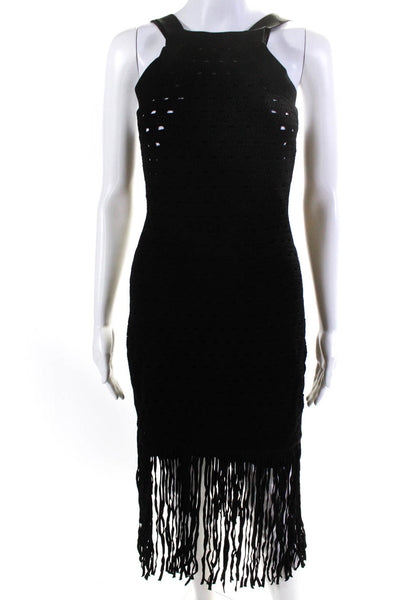Sandro Women's Sleeveless Cut Out Fringe Midi Dress Black Size 38